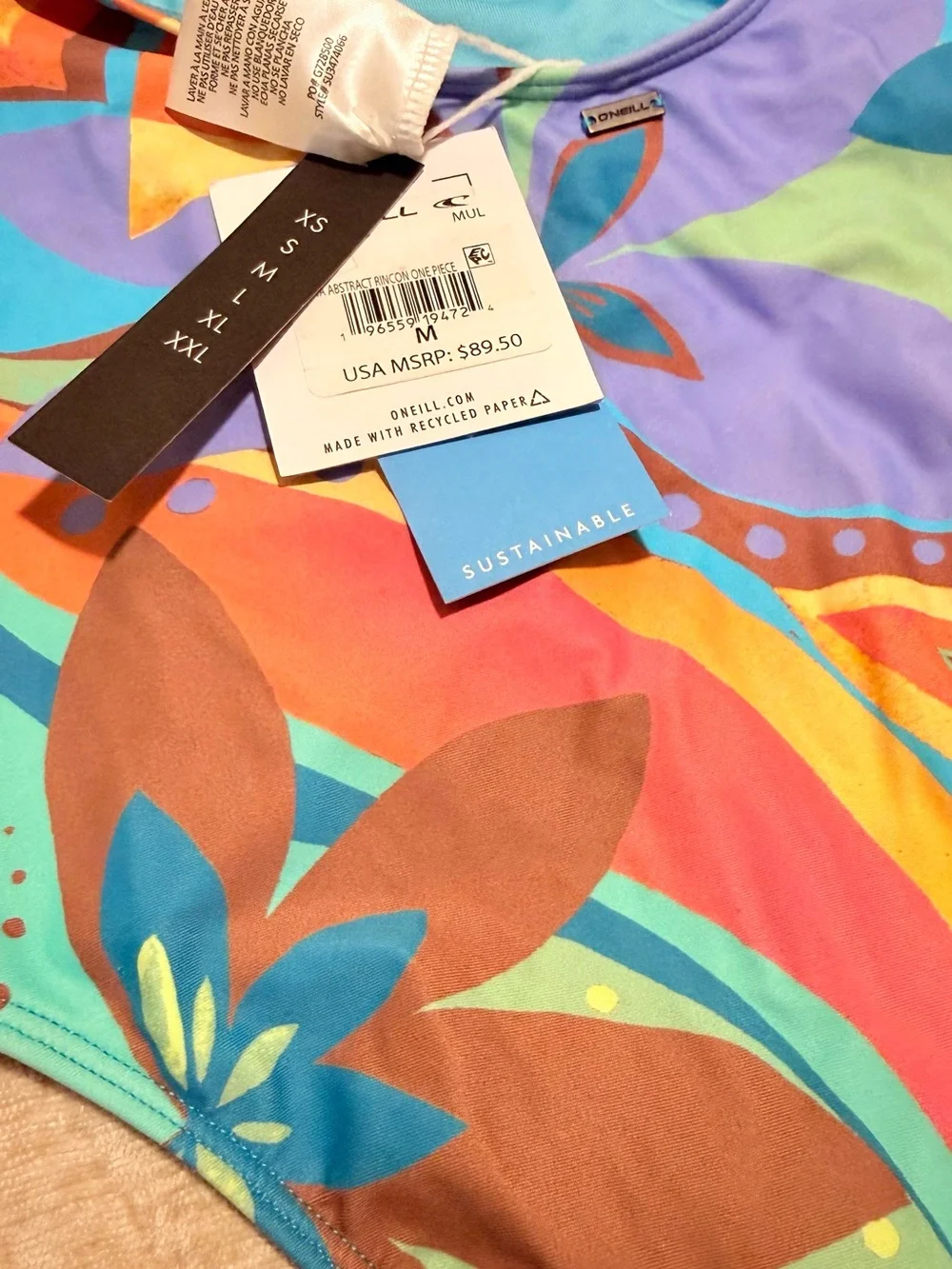 O'Neill Girls One-Piece Swimsuit in Blue, Teal, Orange & Yellow Floral Print